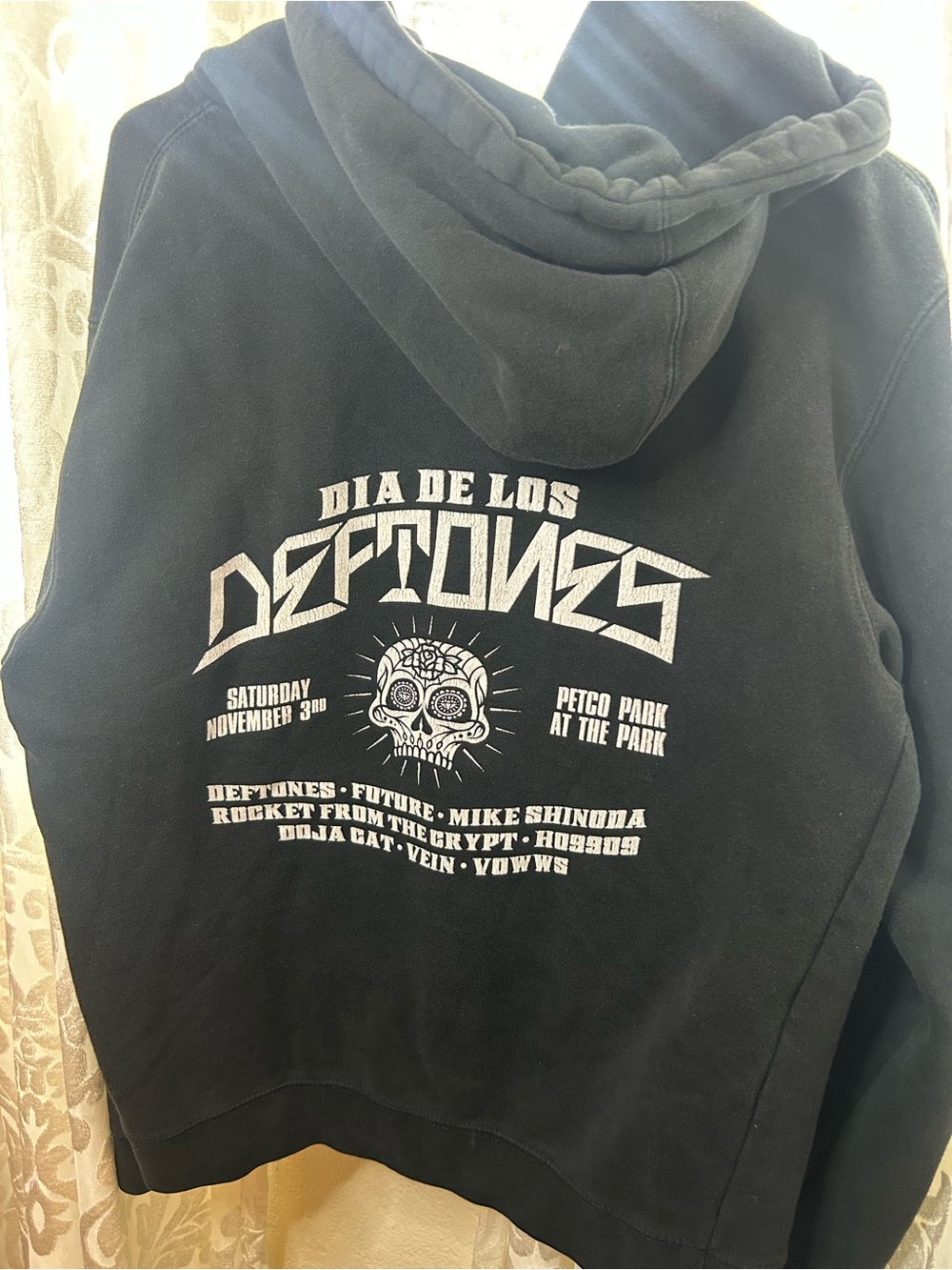 Affliction Black Graphic Zip-Up Hoodie with White Skull Print